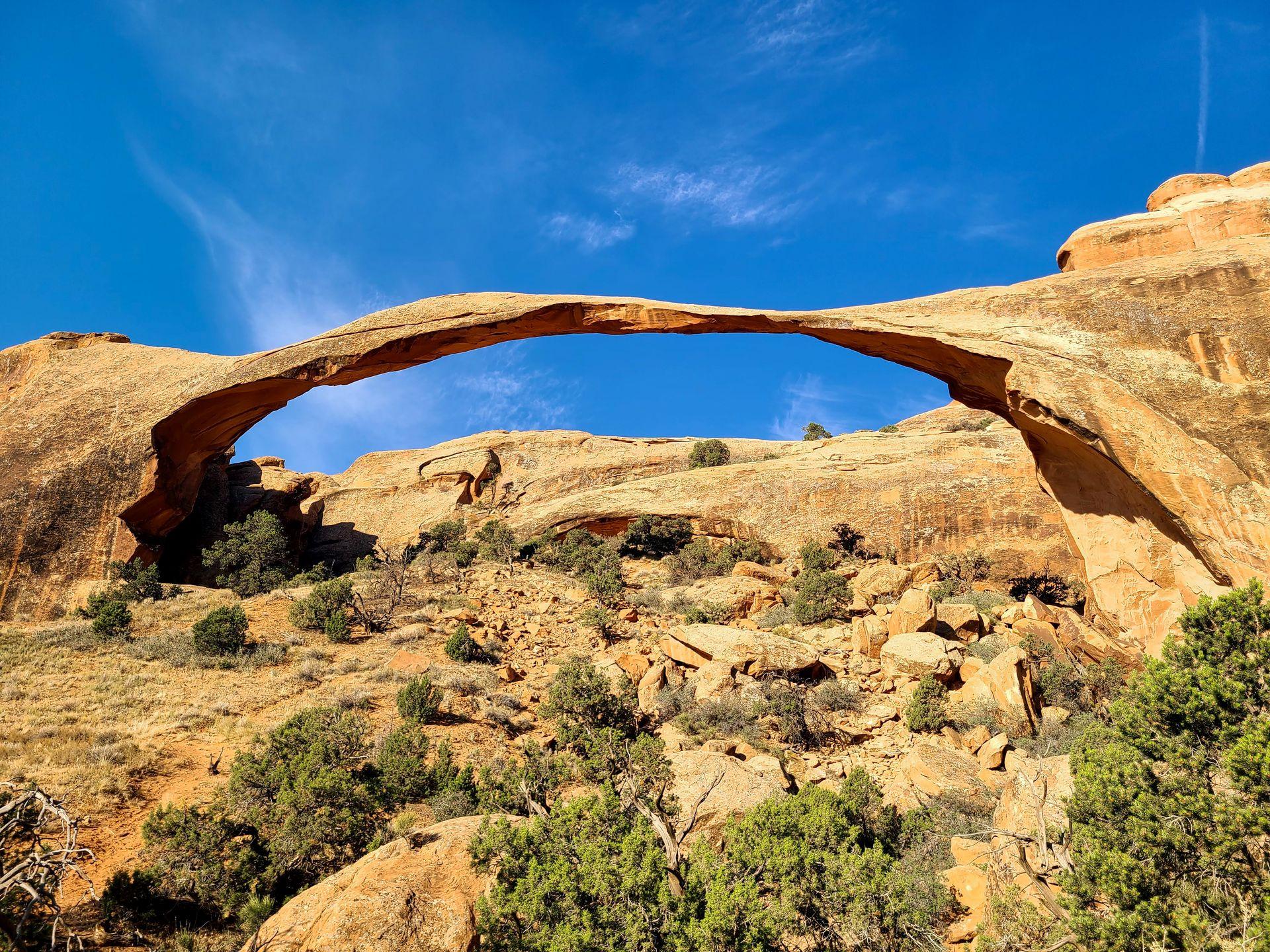 A view of Landscape Arch in Arches National Park. It is the longest arch in North America.
