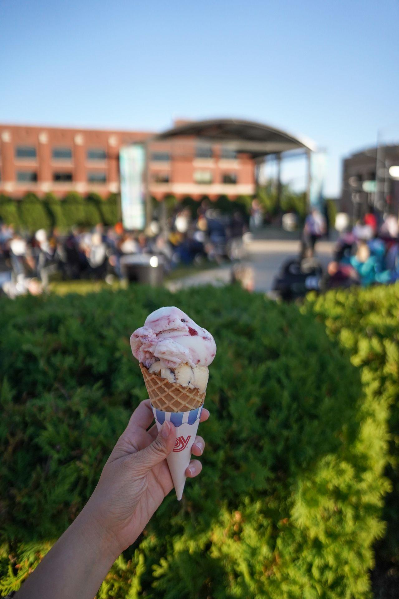 An ice cream cone outside of the NewBo City Market