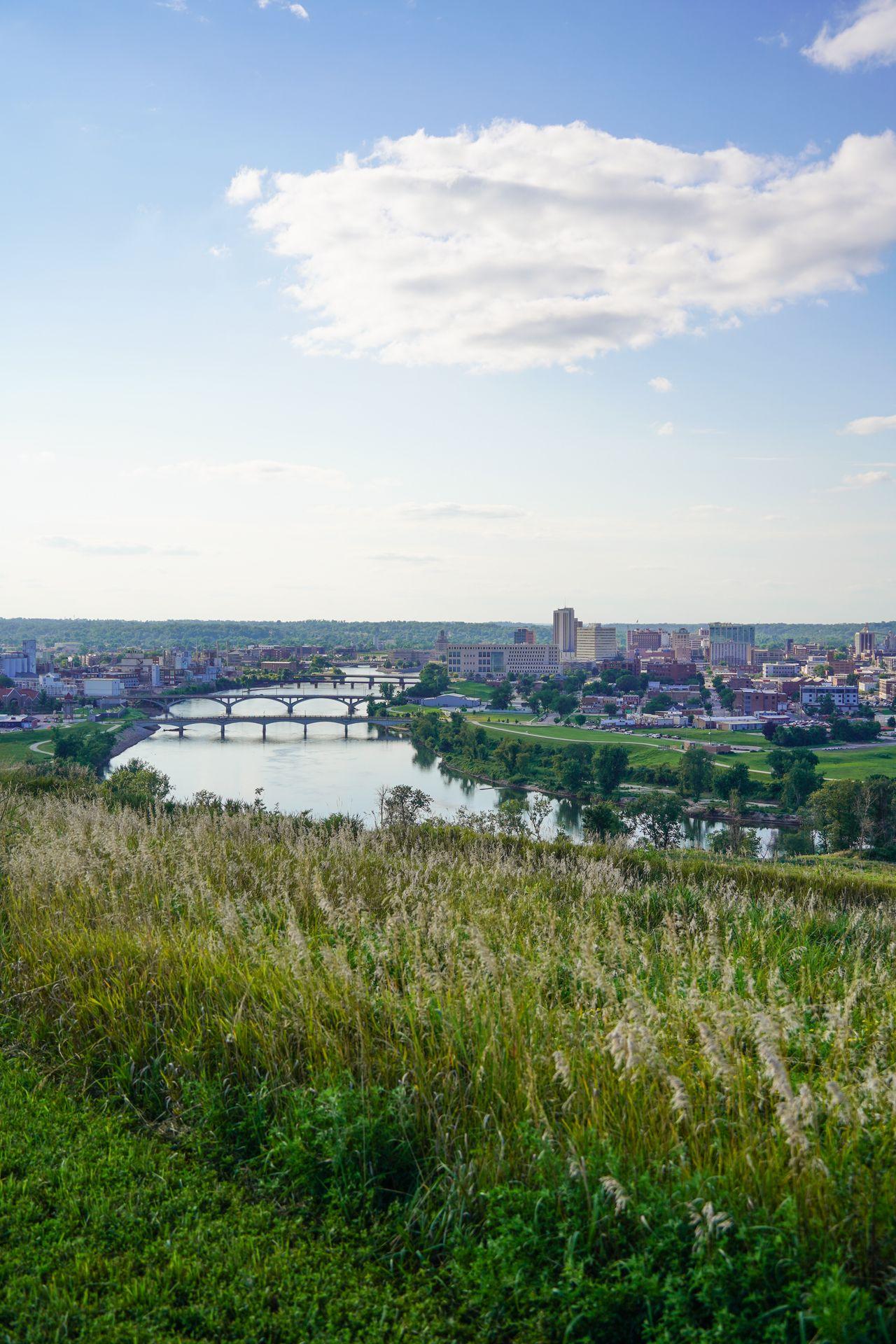 A view of the Cedar River and downtown Cedar Rapids from the top of Mount Trashmore