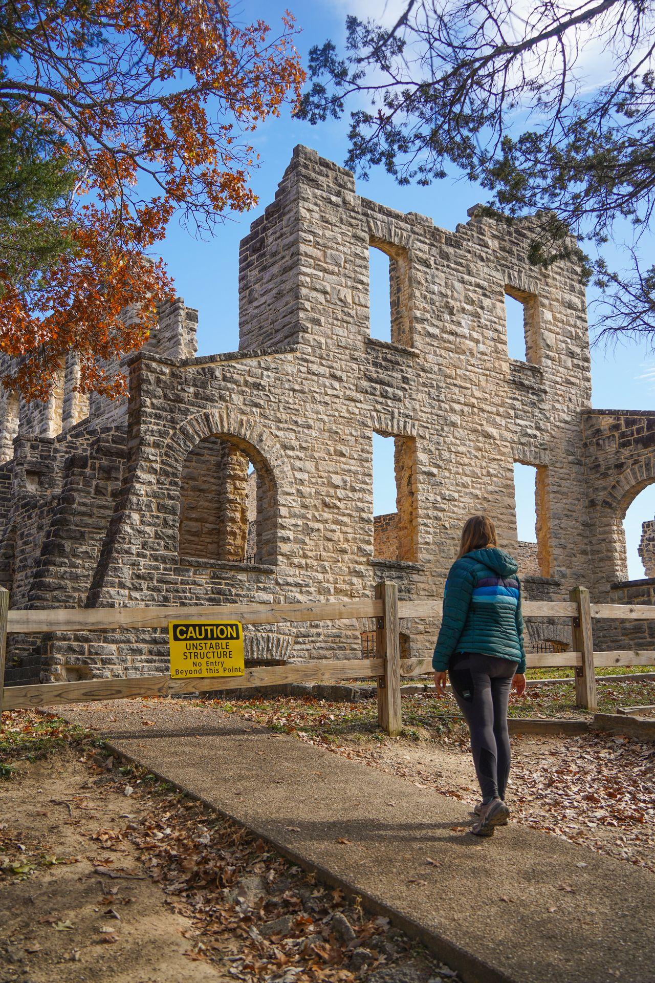 Lydia looking at mansion ruins in Ha Ha Tonka State Park