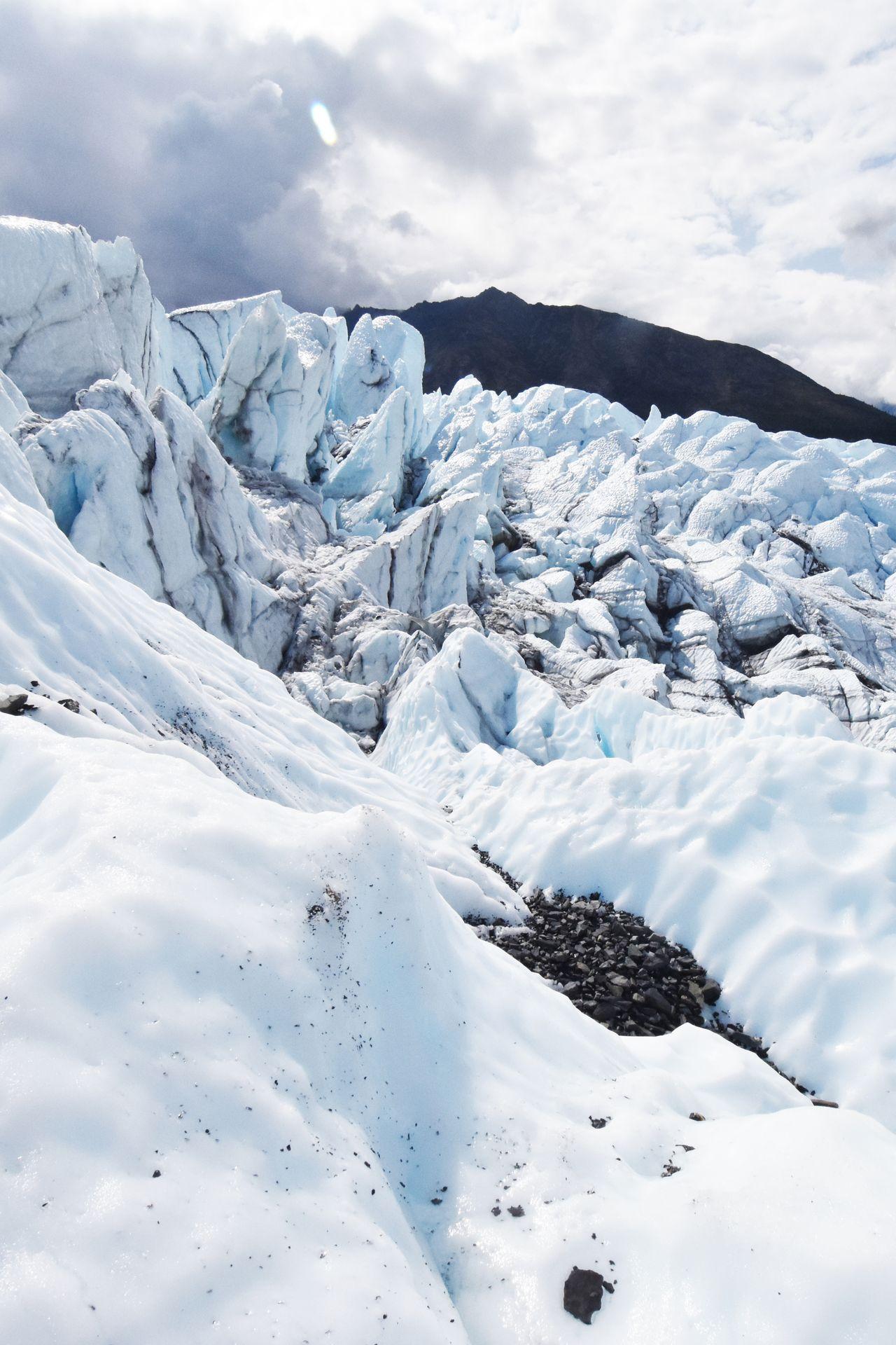 Looking out into a large area of ice sticking up in every direction at Matanuska Glacier.