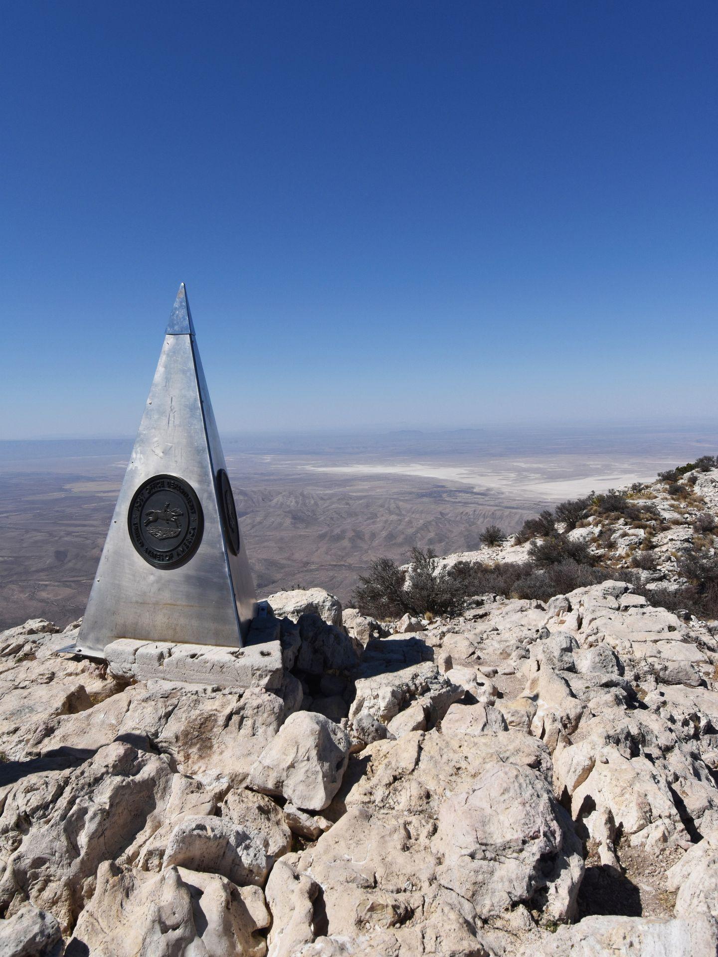 A large meal pyramid on the top of Guadalupe Peak.