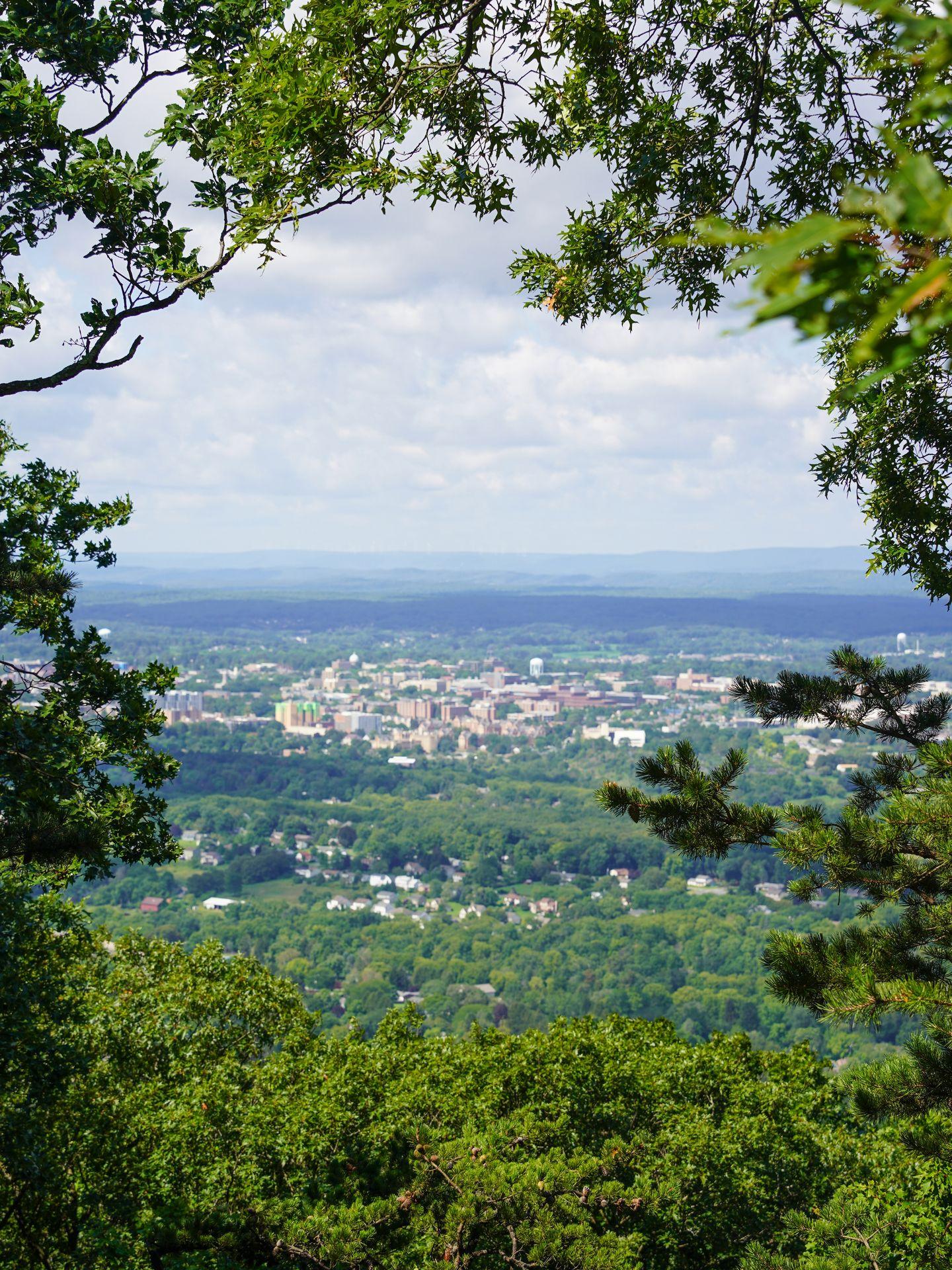 The view of Penn State from the Mike Lynch Overlook on the Mount Nittany Trail.