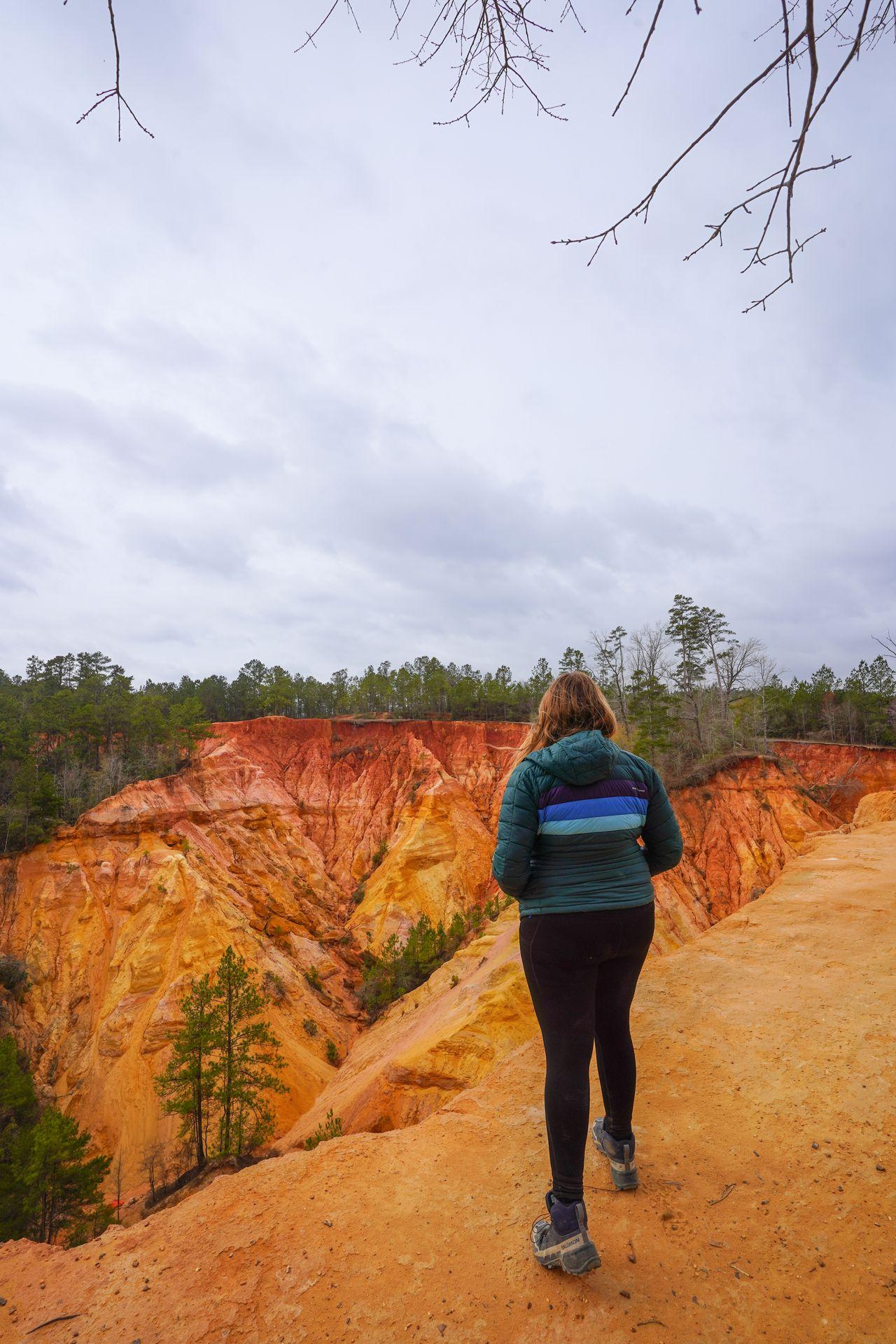 Lydia looking out a red and orange canyon with a few green trees