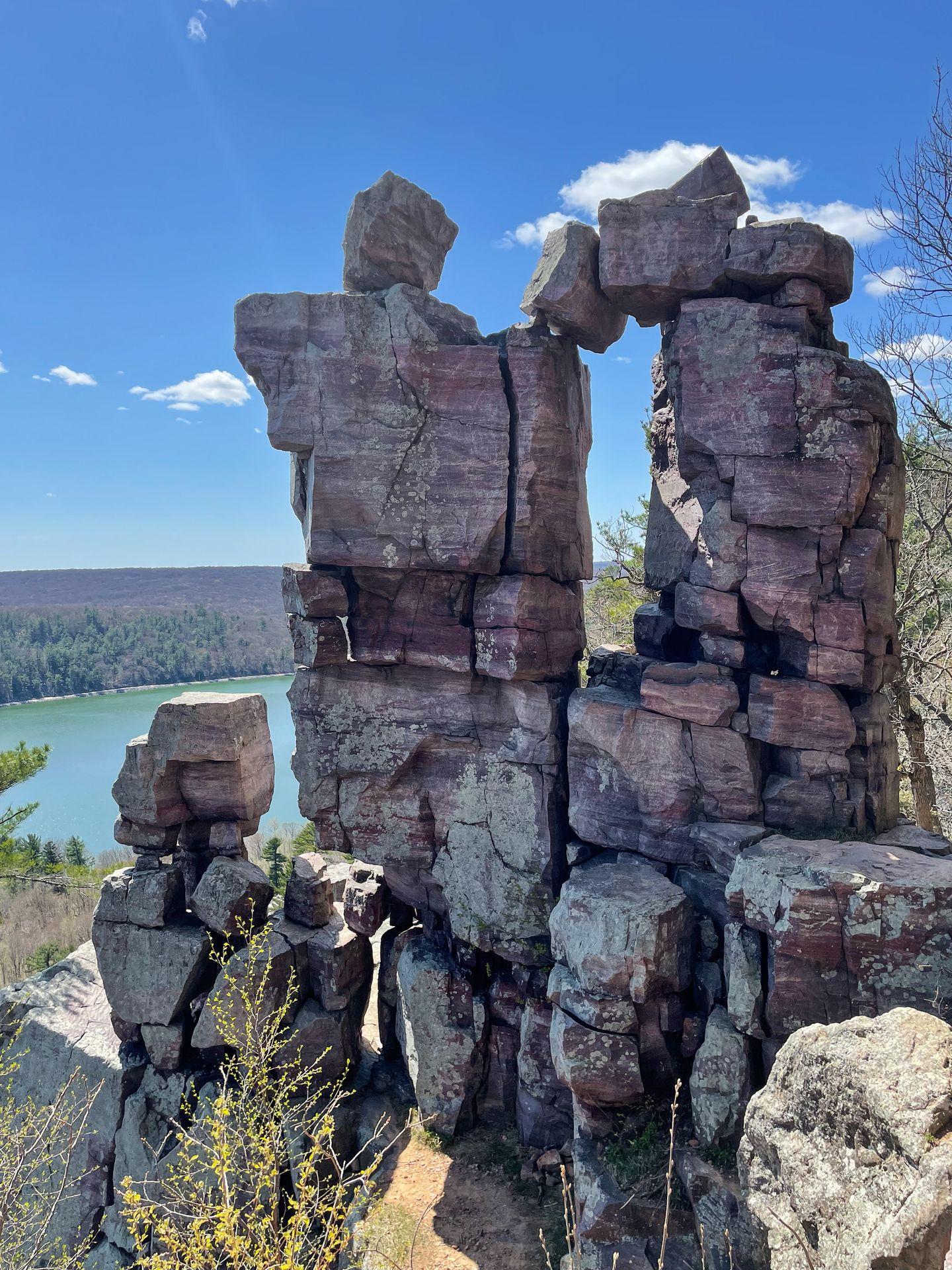 A large rock formation that resembles a doorway at Devil's Lake State Park