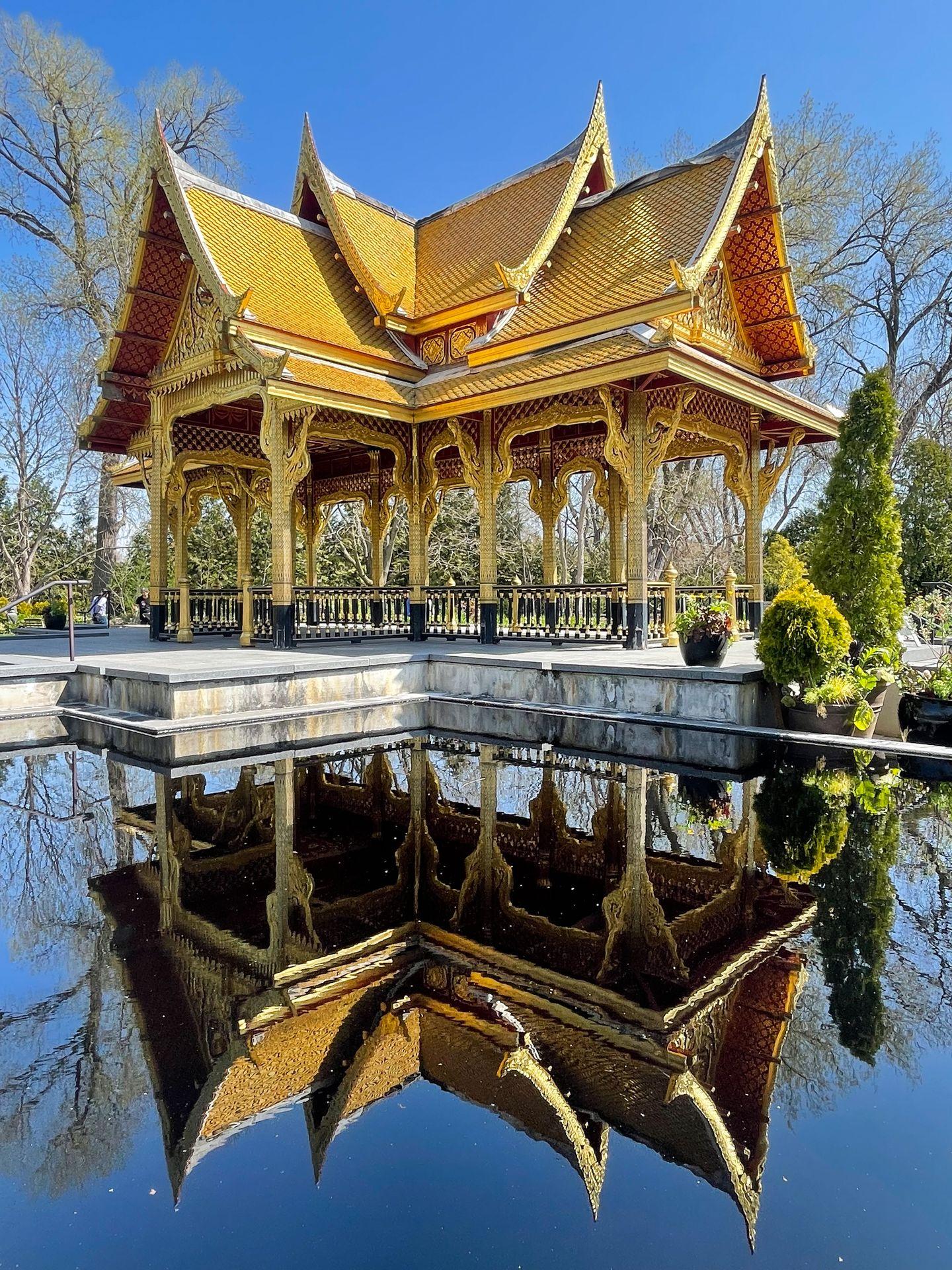 The gold Thai Pavilion at Olbrich Botanical Gardens in Madison, Wisconsin