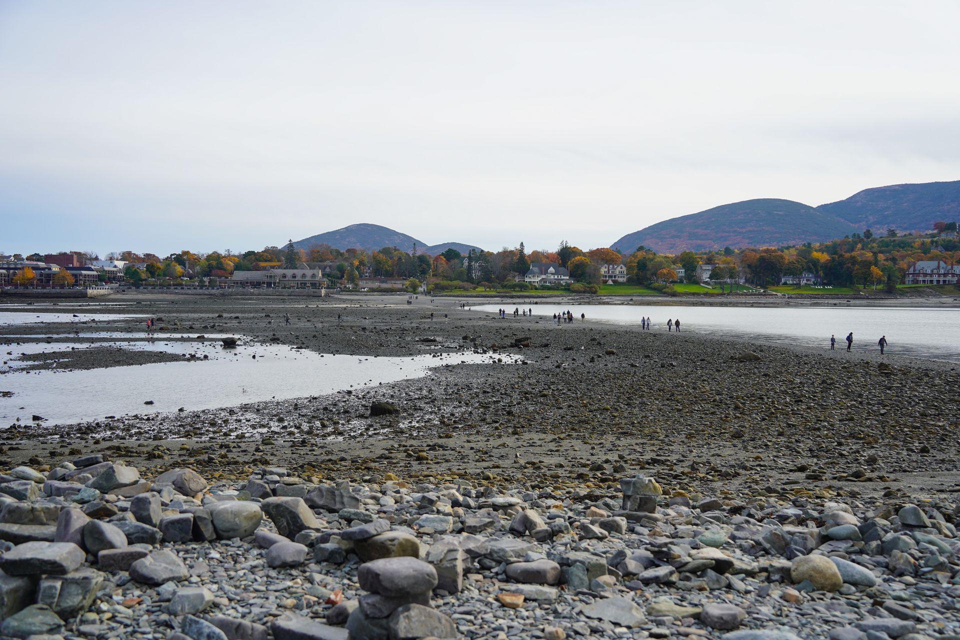 Looking at the path to Bar Island at low tide from the island.