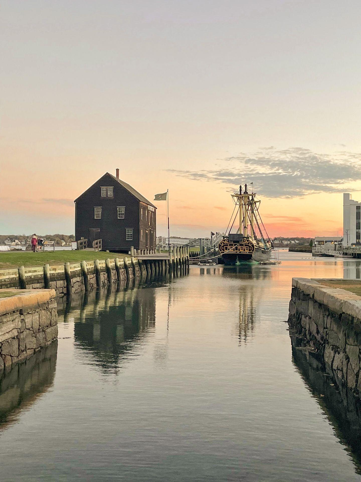 The Salem Maritime National Historic Site at sunset