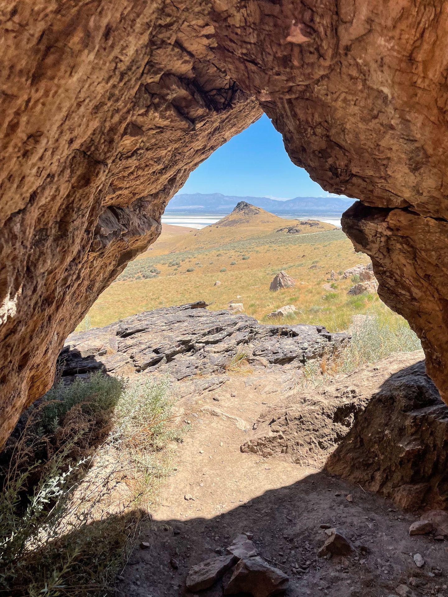 Looking through a rock arch on the Frary Peak trail.