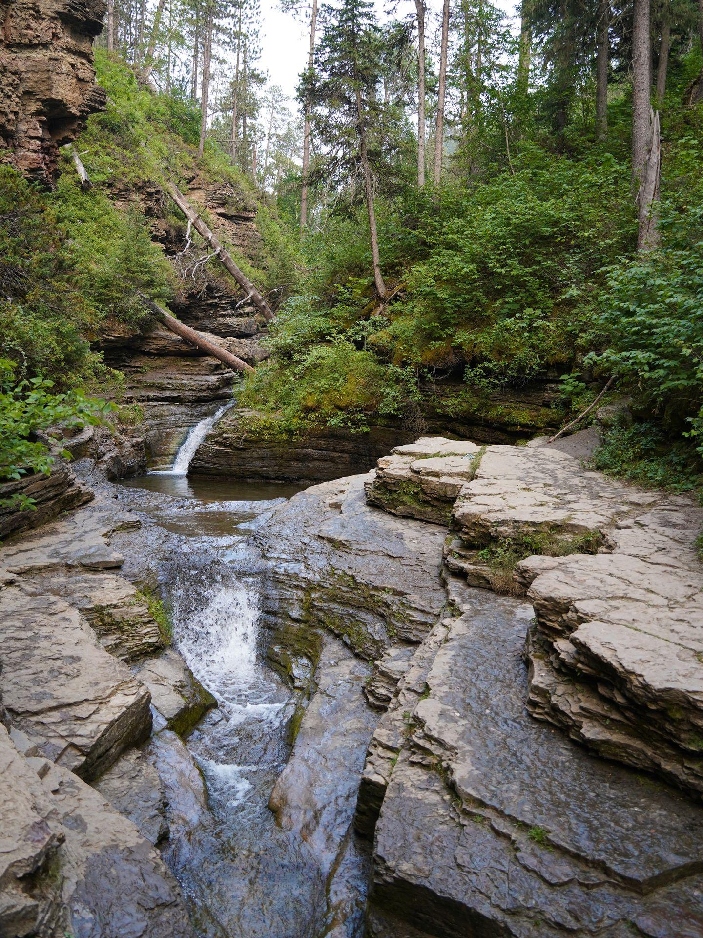 A waterfall falling into a pool of water