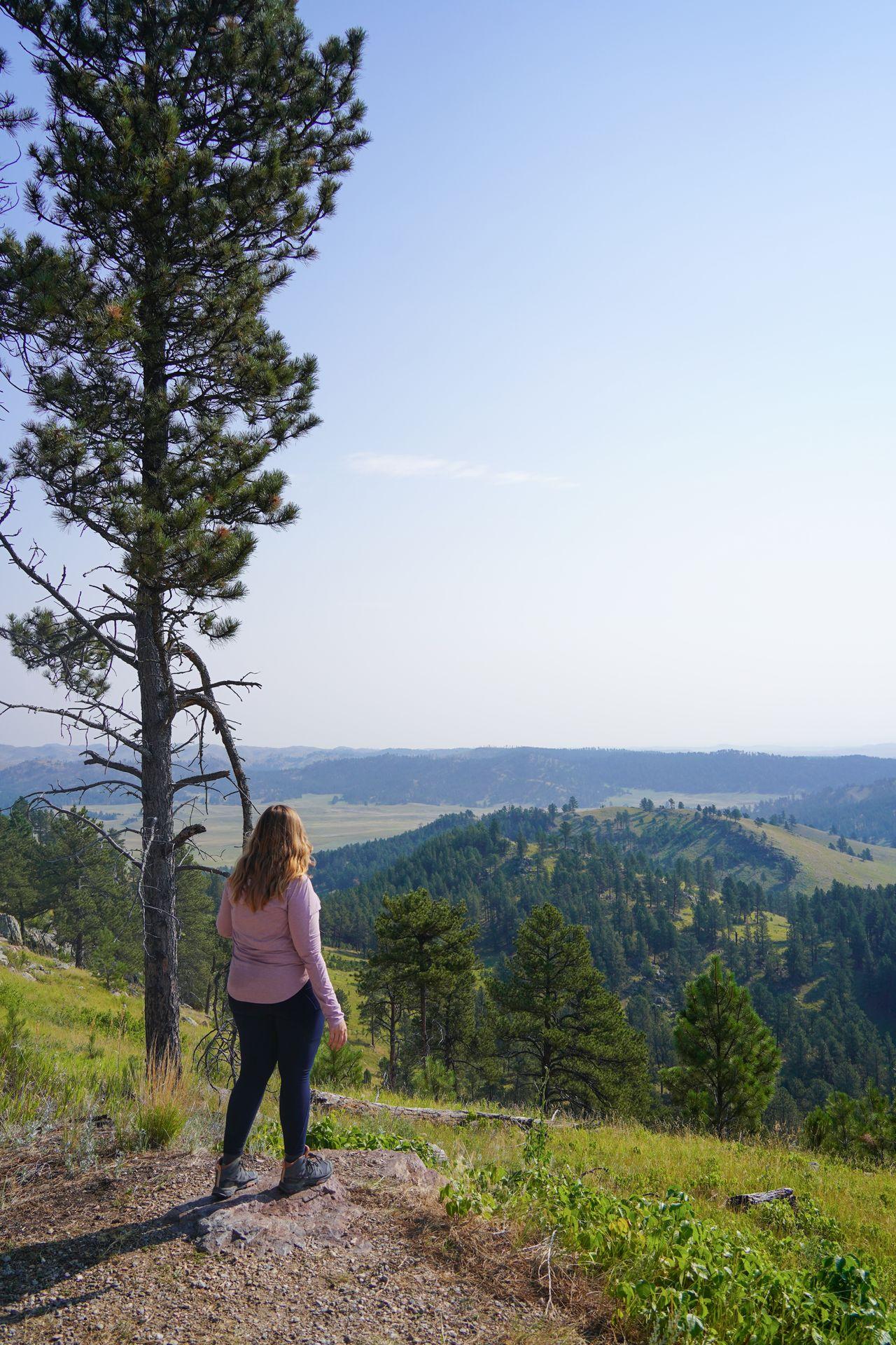 Lydia looking out at a view from Rankin Ridge in Wind Cave National Park