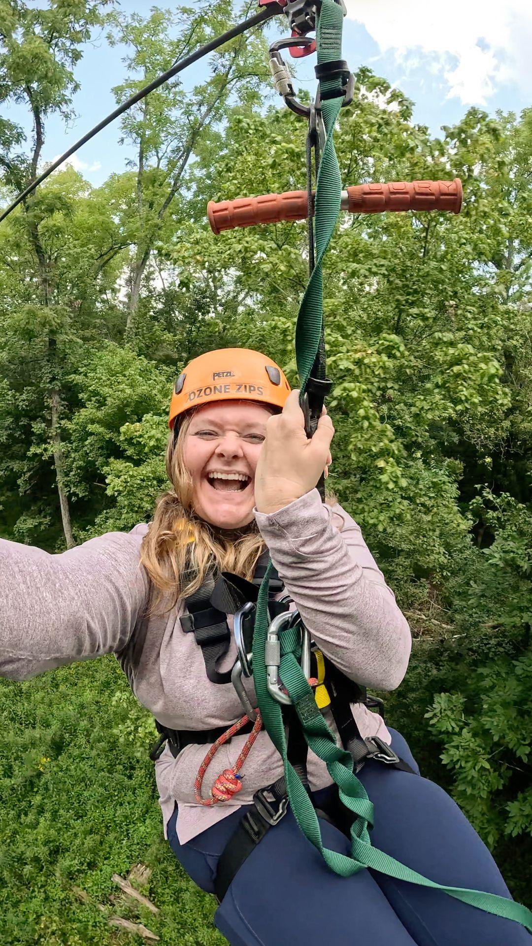 Lydia ziplining at Ozone Zipline Adventures