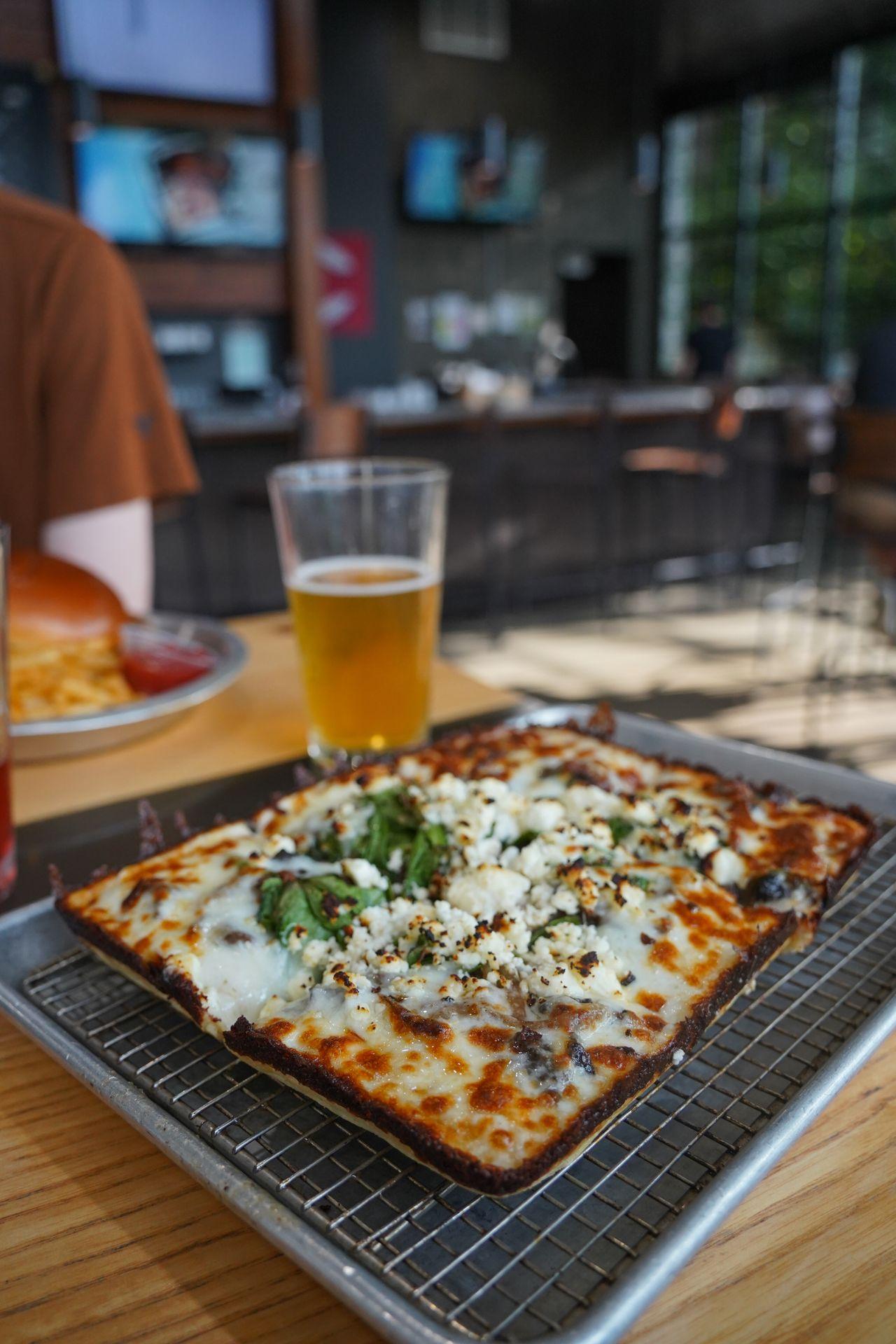 A Detroit-style pizza from Cartridge Brewing