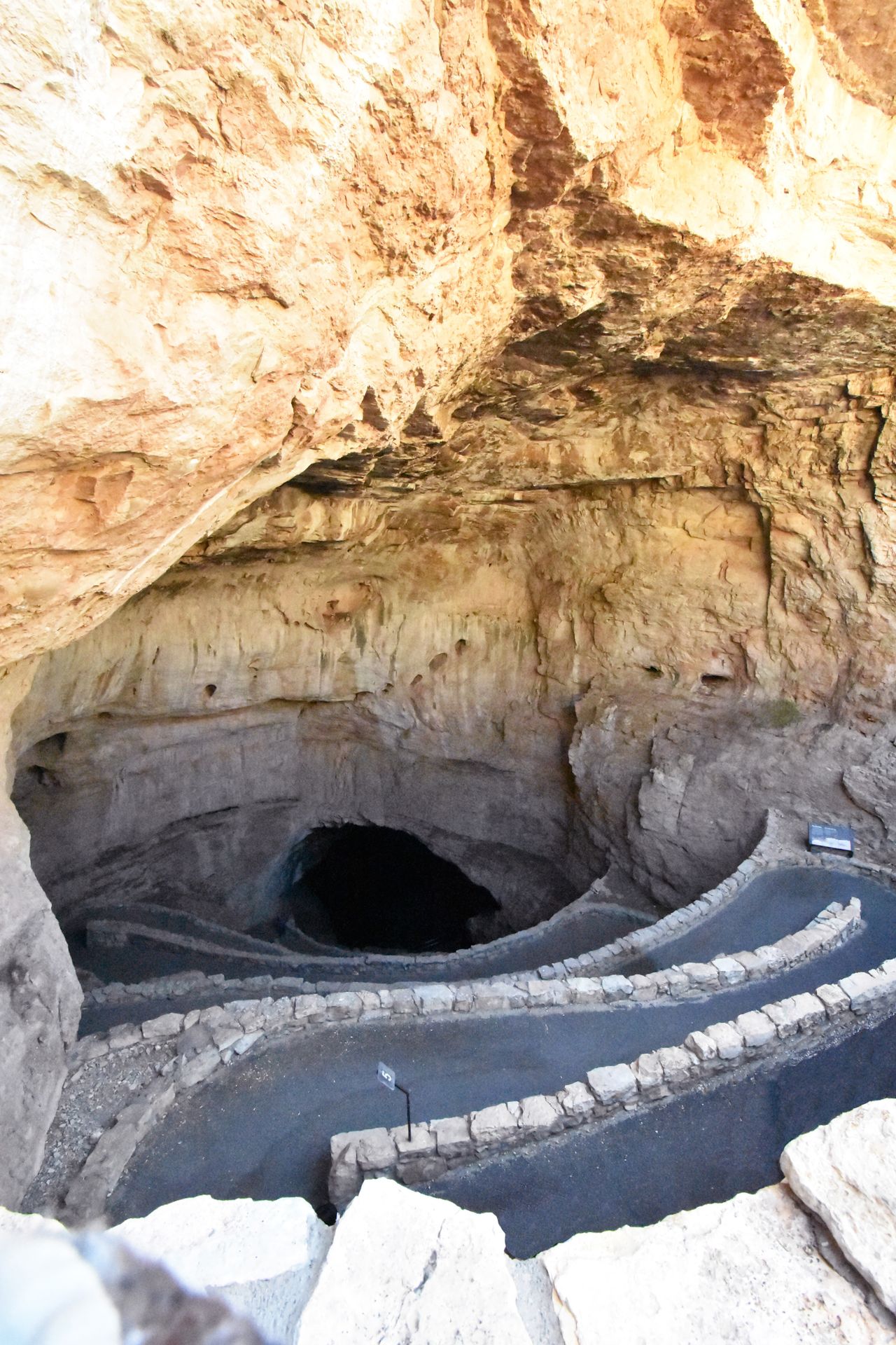 Switchbacks entering the cave at Carlsbad Caverns.