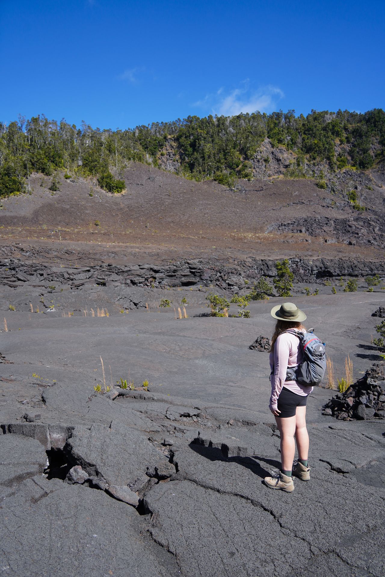 Lydia hiking on the crater on the Kilauea Craters Trail