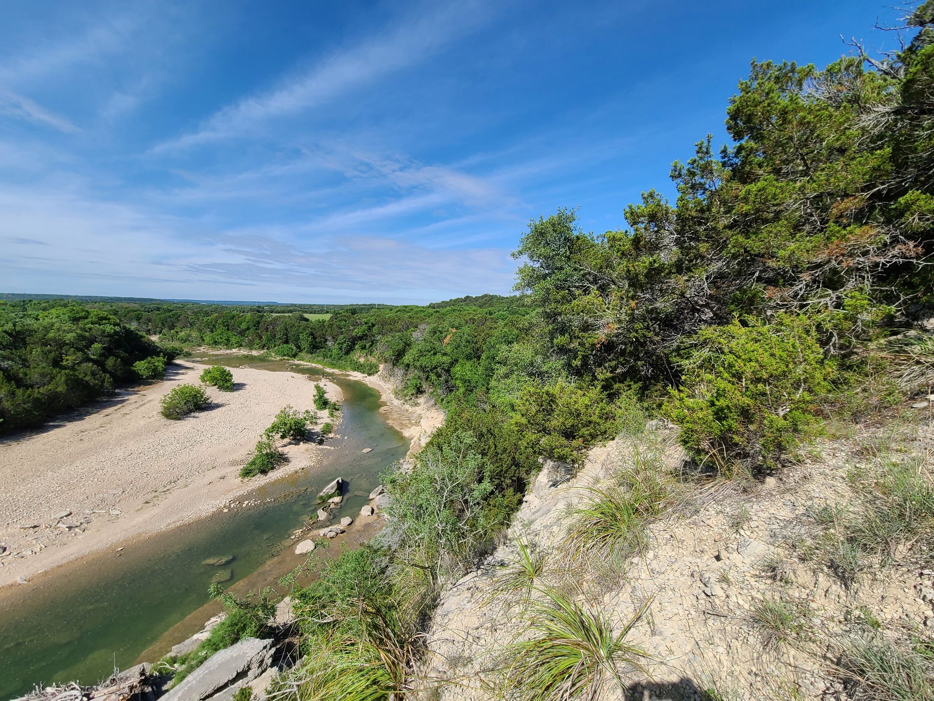 An overlook looking down at the Paluxy River.