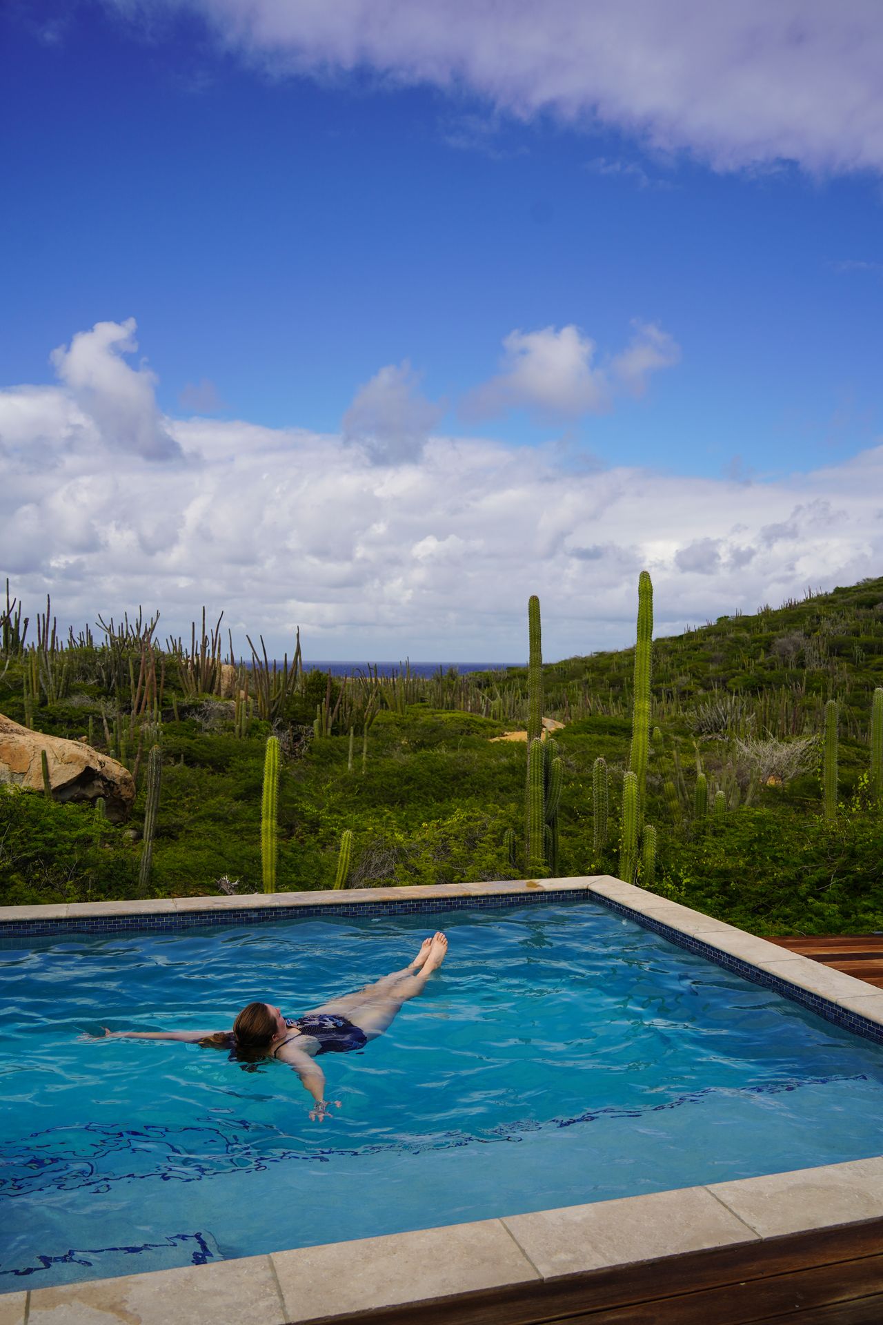 Lydia swimming in the pool at the Aruba Airstream