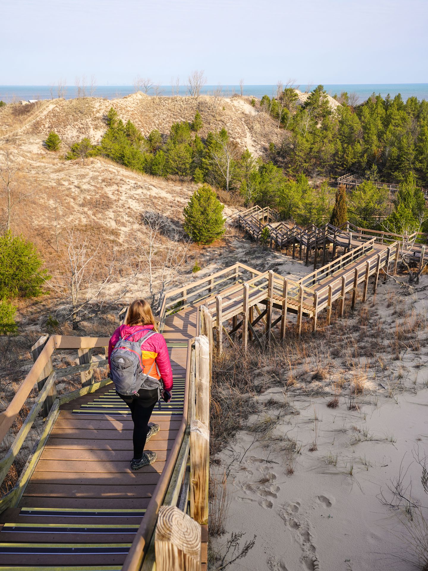Lydia walking down steps on the Dune Succession Trail